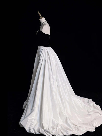 Robe de bal sobre, bustier cœur, haut noir, robe longue en satin blanc pour femmes et jeunes filles, robe de soirée N650