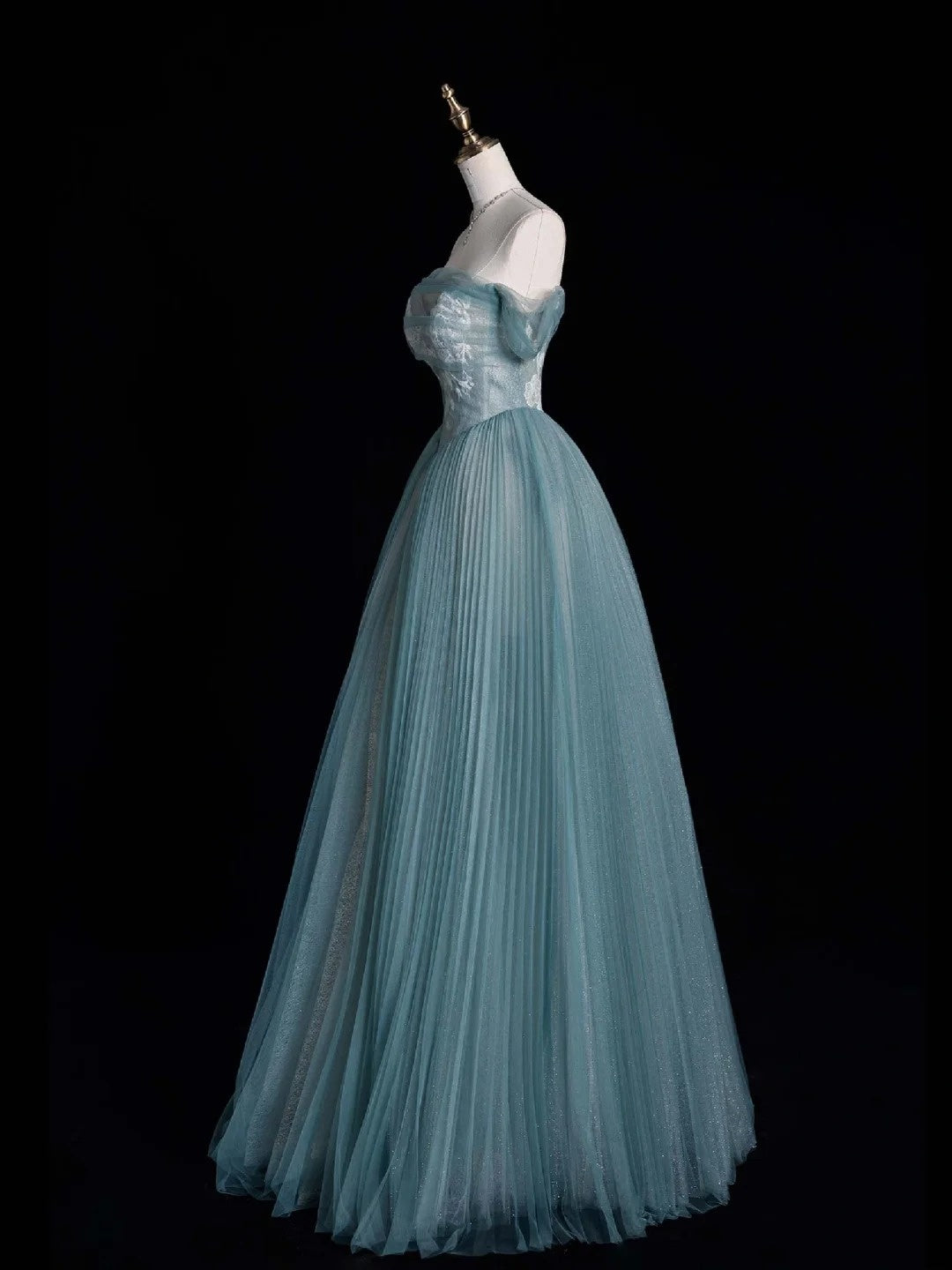 Magnifique robe de bal longue en tulle bleu à épaules dénudées, inspiration robes de soirée, robe de cérémonie N1228