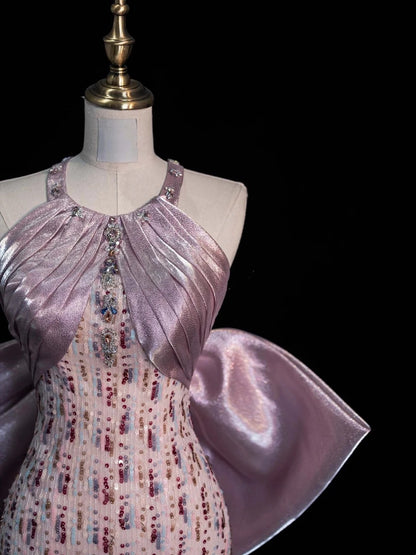 Robe de bal sirène rose à sequins, inspiration robe de soirée, robe de princesse pour remise de diplôme N1077