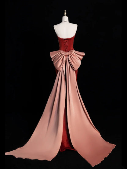 Classy Mermaid Strapless Rust Red Satin Sleeveless Long Senior Prom dresses High School Formal Dresses N1268