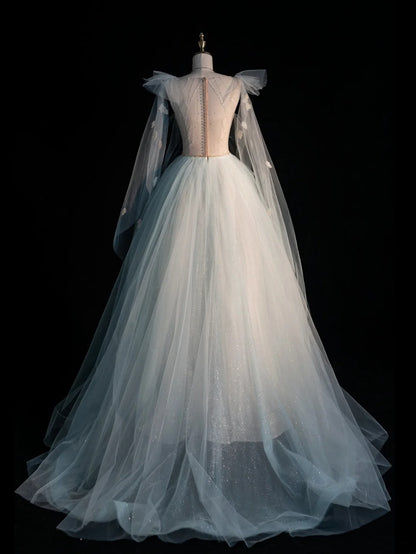 Robe de bal princesse en tulle bleu ciel clair, col en V, tenue de soirée pour le bal de fin d'année scolaire, robe de remise de diplômes pour adolescentes N1344