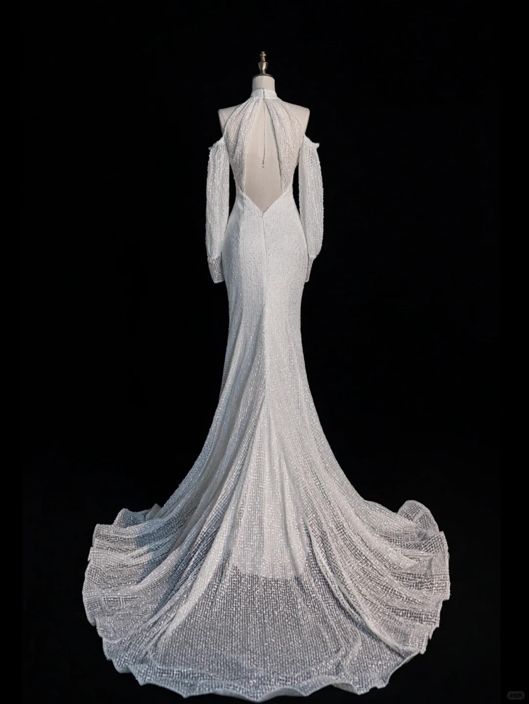 Pretty Mermaid High Neck Sequin White Backless With Slit Brides Gown Bridal Dress Style Long Wedding Dresses RB6564