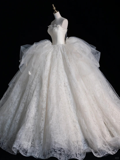 Modern Minimalist Ball Gown Strapless Sleeveless Lace Brides Gown Bridal Dress Wedding Dresses Style RB6562