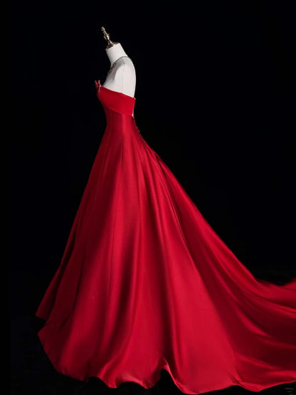 Robe de bal rouge bustier plissée à volants, longue, style semi-formel, référence N691