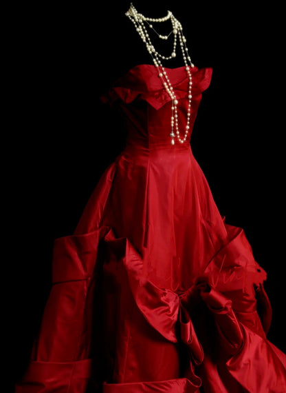 Robe de bal rétro rouge bustier années 60, robe de soirée longue et élégante N831