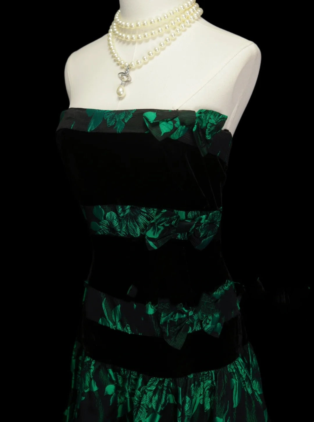 Unique A Line Strapless Dark Green Floral Satin Y2K Inspo 2000s Hoco Gowns Inspo Homecoming Dresses N1383