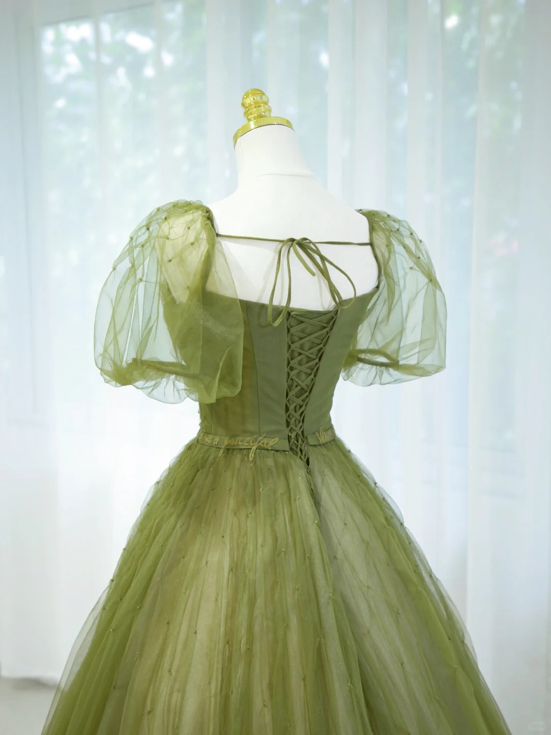 Robe de bal élégante verte, col carré, tulle, longue robe de soirée, robes de bal pour 18ème anniversaire N2853