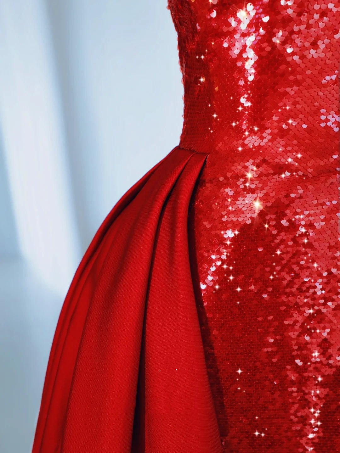Vintage Mermaid Strapless Red Sequin With Train Floor Length Prom Dress Inspiration Long Sequin Prom Dresses A050
