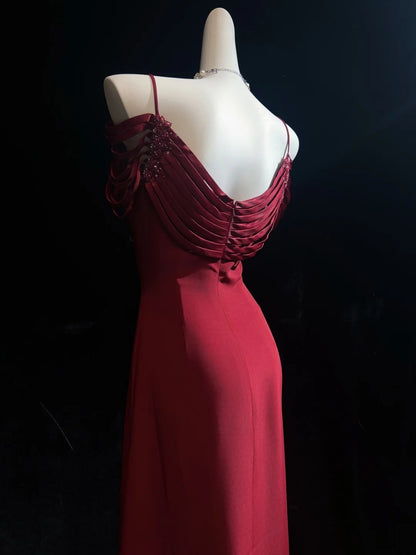 Vintage Prom Dresses Inspo A line Spaghetti Strap 90s Burgundy Satin With Cape For Women Formal Gowns N3310