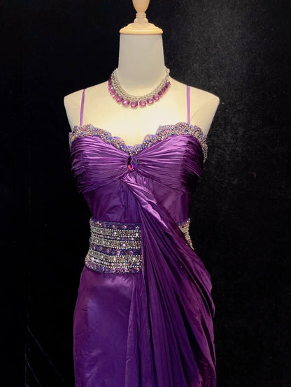Vintage Prom Dresses Spaghetti Strap Mermaid Purple Chiffon With Beading Long Formal Evening Outfits N3866