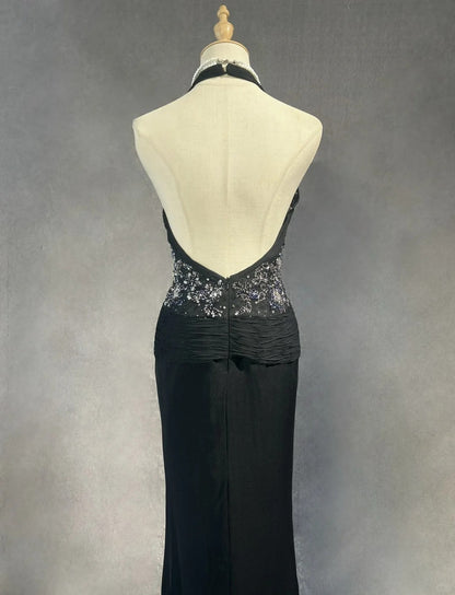 Robes de bal modestes sirène licou en mousseline avec perles pour soirée formelle N3858