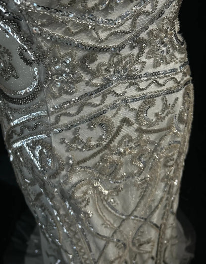 Vintage Abschlussballkleider Inspo Meerjungfrau Neckholder Silbergrau Pailletten 80er Jahre mit rückenfreien Ballkleidern N3369