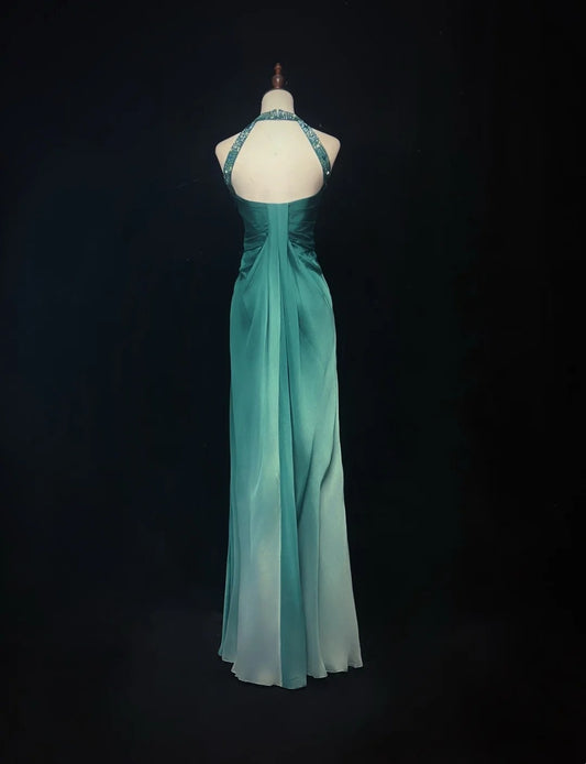 Vintage Y2K A-Linien 2000er Neckholder Grünes Ombre Kleid Farbverlauf Abschlussballkleid zum 21. Geburtstag Ballkleider N2729