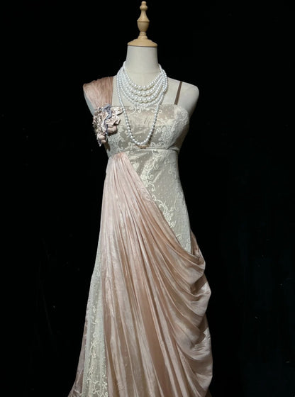 Vintage Prom Dresses Mermaid Spaghetti Straps Blush Pink Satin Long 80s Party Evening Formal Gown RC1143