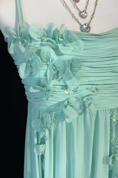 Vintage Prom-Kleider A-Linie Spaghettiträger Mintgrün Chiffon Ärmellos 1980er Lange Formelle Abendrobe N2630