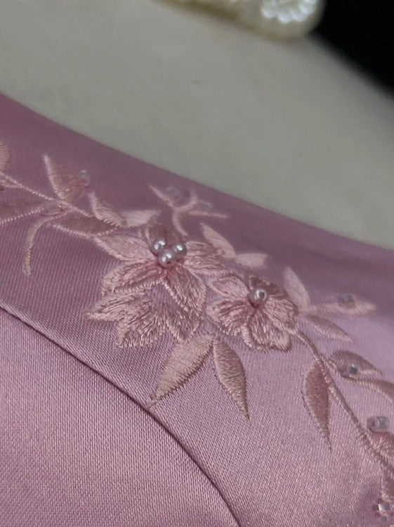 Robes de bal vintage en satin rose coupe trapèze à col carré avec perles, longue robe de soirée formelle années 90 N2662
