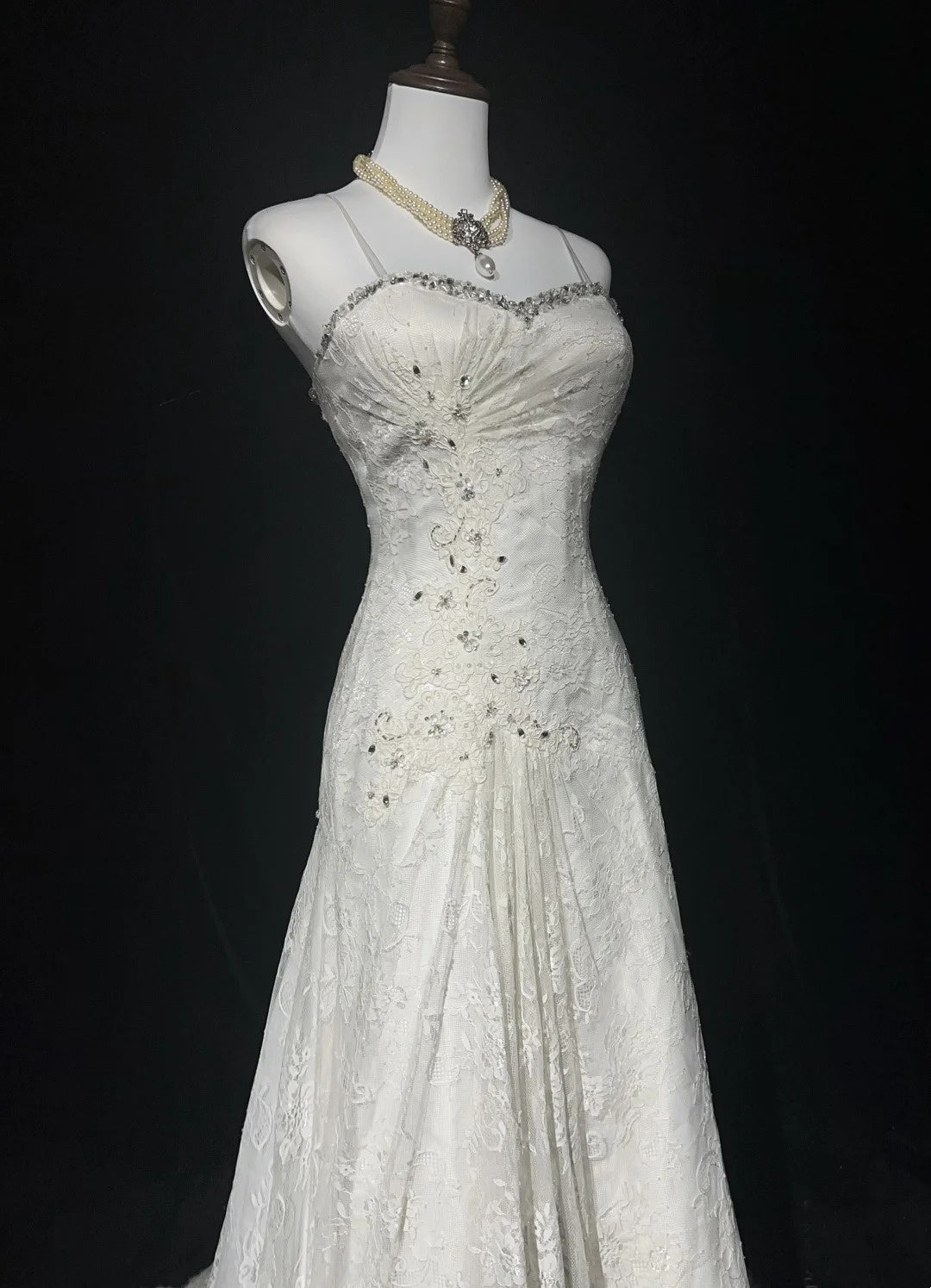 Unique Wedding Dresses Mermaid Spaghetti Strap Lace White Long Bridal Gown N3096