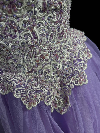 Robe de bal vintage bustier en tulle lilas, dentelle style Y2K années 2000, longueur genou, robes de rentrée des classes N3124