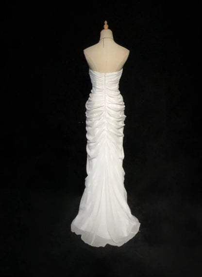 Robes de bal élégantes sirène bustier en mousseline blanche avec volants longue robe de soirée N2895