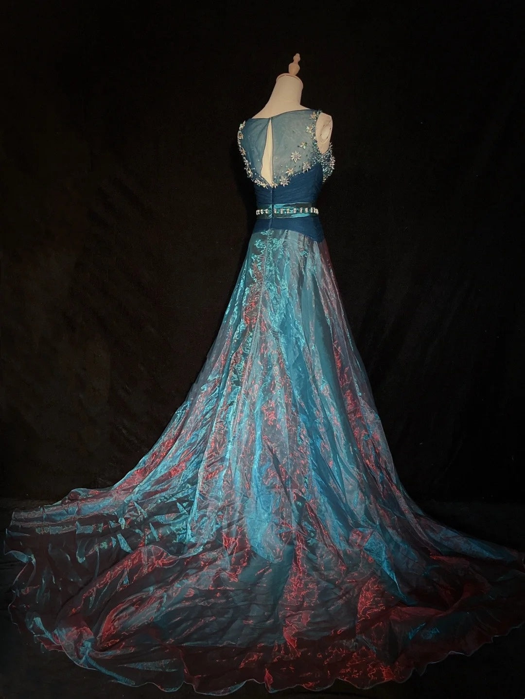 Robes de bal vintage des années 80, coupe trapèze, col bateau, en satin bleu, longues tenues de soirée N3477
