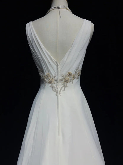Unique Wedding Dresses A line V Neck White Chiffon Beach Summer Boho Long Bridal Gown N3298