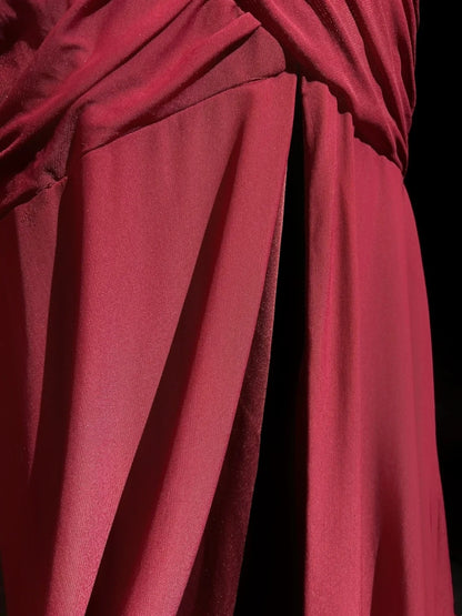 Vintage Mermaid 2000s Spaghetti Strap Burgundy Chiffon With Pleated Formal Dress Long Prom Dresses N2577