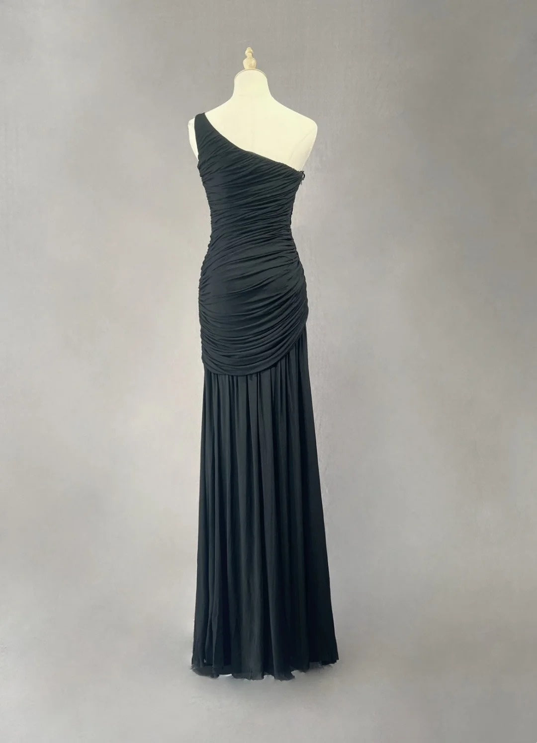 Vintage Abschlussballkleider Meerjungfrau One-Shoulder Black Tie Kleid Chiffon 70er Jahre mit Perlen Rückenfrei Langes Abendkleid N2522