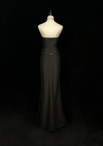 Vintage Ballkleider Meerjungfrau Sweetheart Black Tie Gown 80er Satin Abend-Abendkleid RB3263