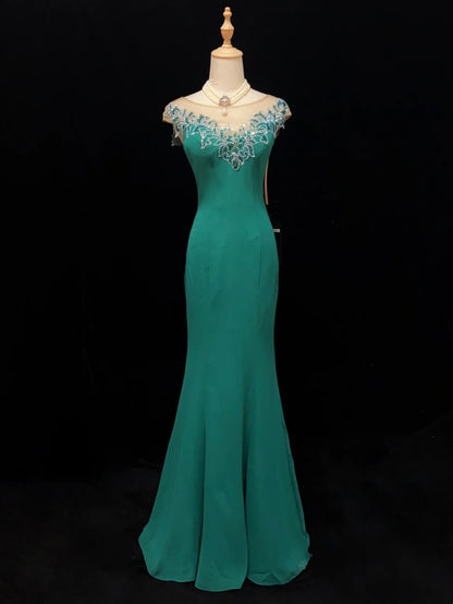 Vintage Prom Dresses Inspo Mermaid Scoop Green With Beading For Women Formal Dress N3223