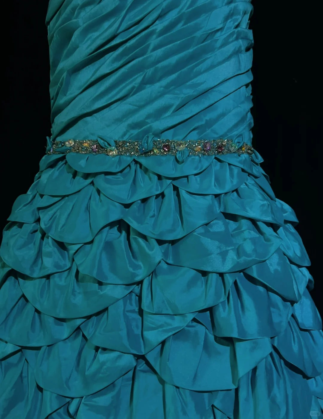 Robes de bal vintage Sirène Asymétrique Rétro Taffetas Bleu Perlé Années 90 Robe de Soirée Longue N2905