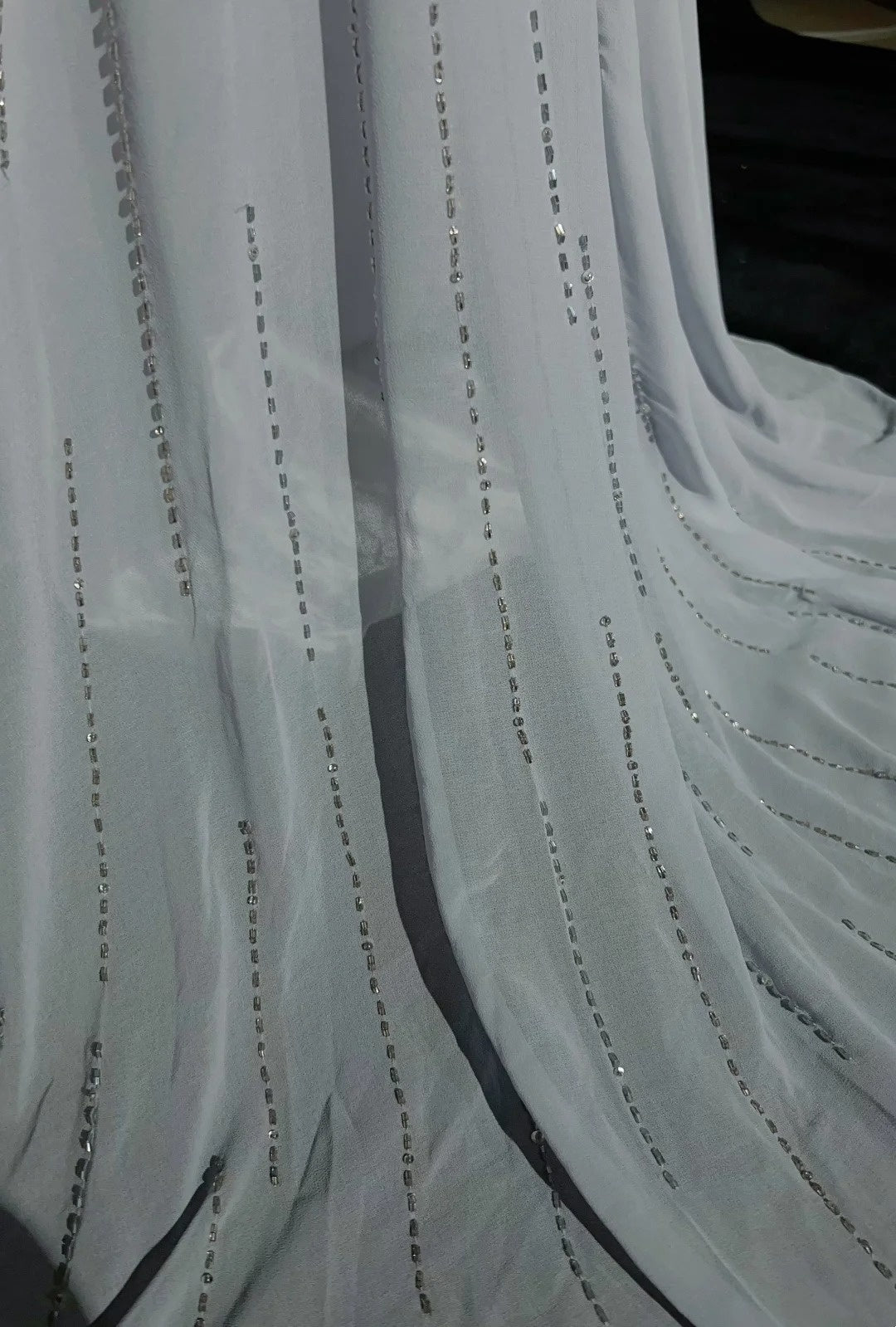 Robes de bal vintage sirène bustier en cœur mousseline grise avec perles robe de soirée longue années 1970 N2614