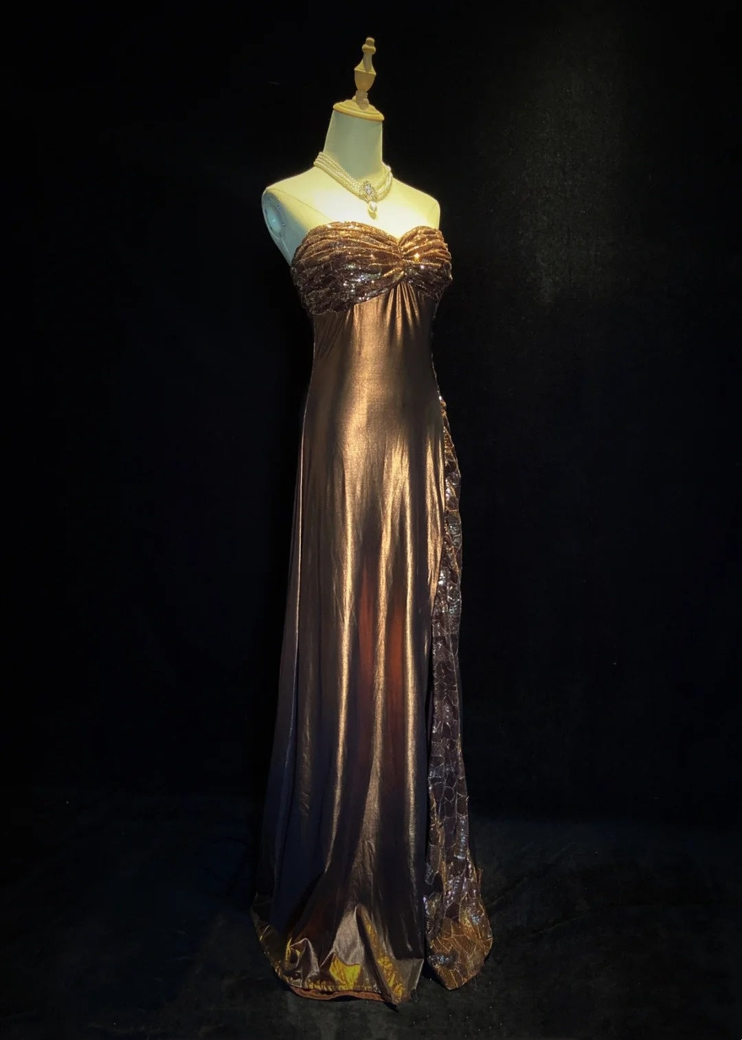 Vintage Abschlussballkleider Inspo A-Linie Sweetheart Braun Satin Lang 1990er Mit Pailletten Formelle Kleider N3345