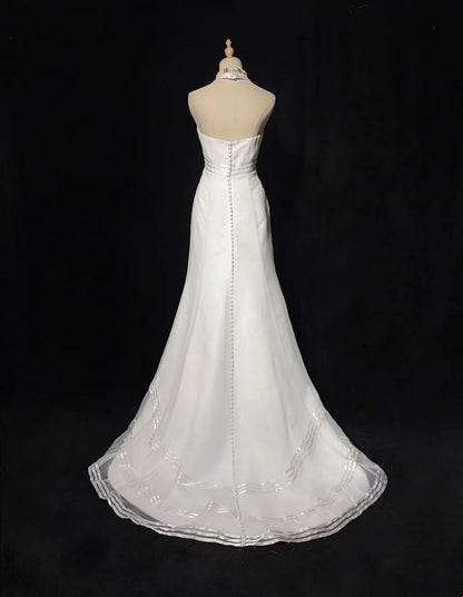 Vintage 20s Wedding Dresses Mermaid Halter White Plain Summer Garden Long Bridal Gown N3702