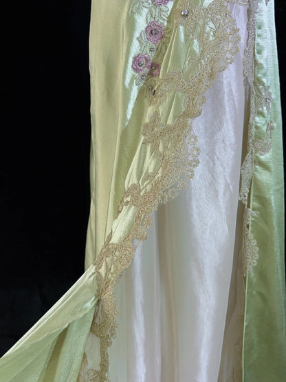 Robes de bal élégantes Inspo Sirène Bretelles Spaghetti Satin Vert Sauge Avec Dentelle Perles Pour Femmes Robe Formelle N3230