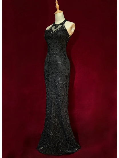 Elegant Prom Dresses Inspo Mermaid Scoop Black Sequined With Beading For Women Formal Dress N3237
