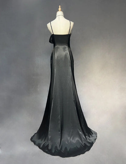 Vintage Prom Dresses Inspo A line Spaghetti Strap 90s Chiffon Black Tie Dress Chiffon With Lace For Women Formal Dress N3304