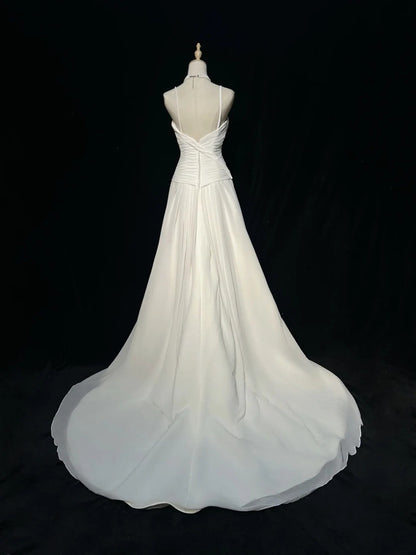 Wedding Dress Timeless A Line Spaghetti Straps White With Ruffled Floor Length Bridal Gown RC1150