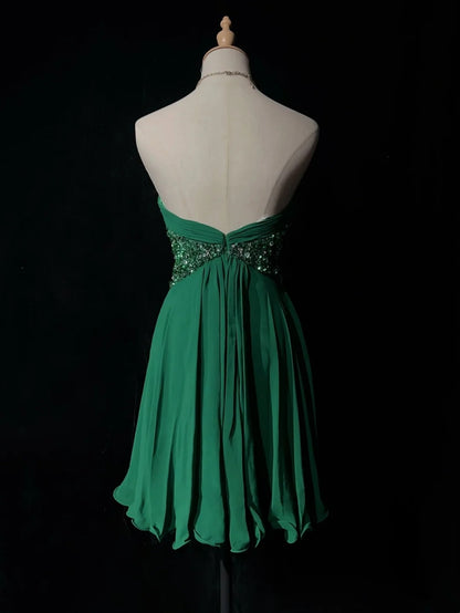 Hübsches A-Linien Sweetheart Chiffon Grünes kurzes Mini-Heimkehrkleid Hoco Ballkleid N2613