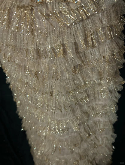 Vintage-Abschlussballkleider A-Linie Spaghettiträger Goldspitze mit Ärmeln 80er-Jahre-Abend-Formales Kleid RB3268