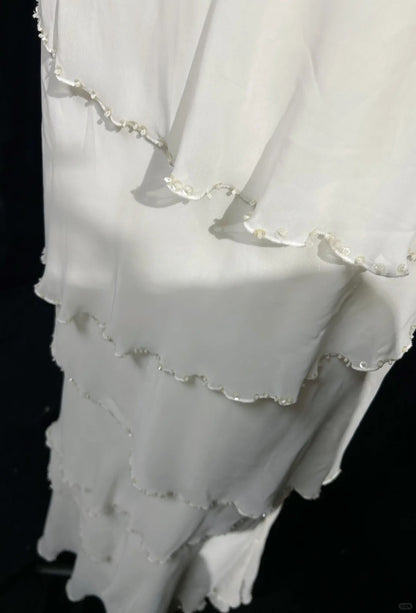 Cute A Line Square Neck White Chiffon With Beads Prom Dresses Formal Outfits RB3939