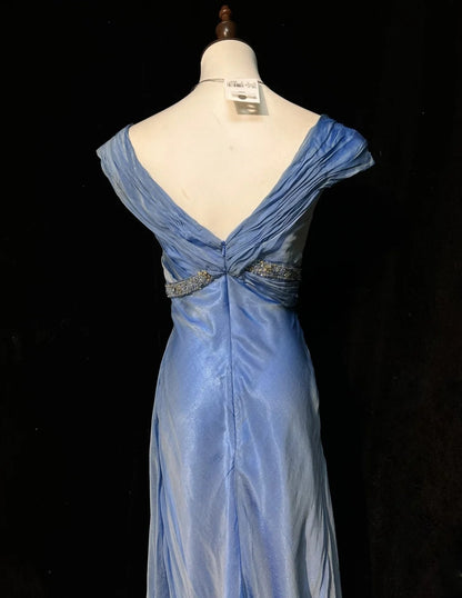 Vintage Abschlussballkleider A-Linie Sweetheart Blau Chiffon mit Perlen Lange formelle Abendgarderobe N3869