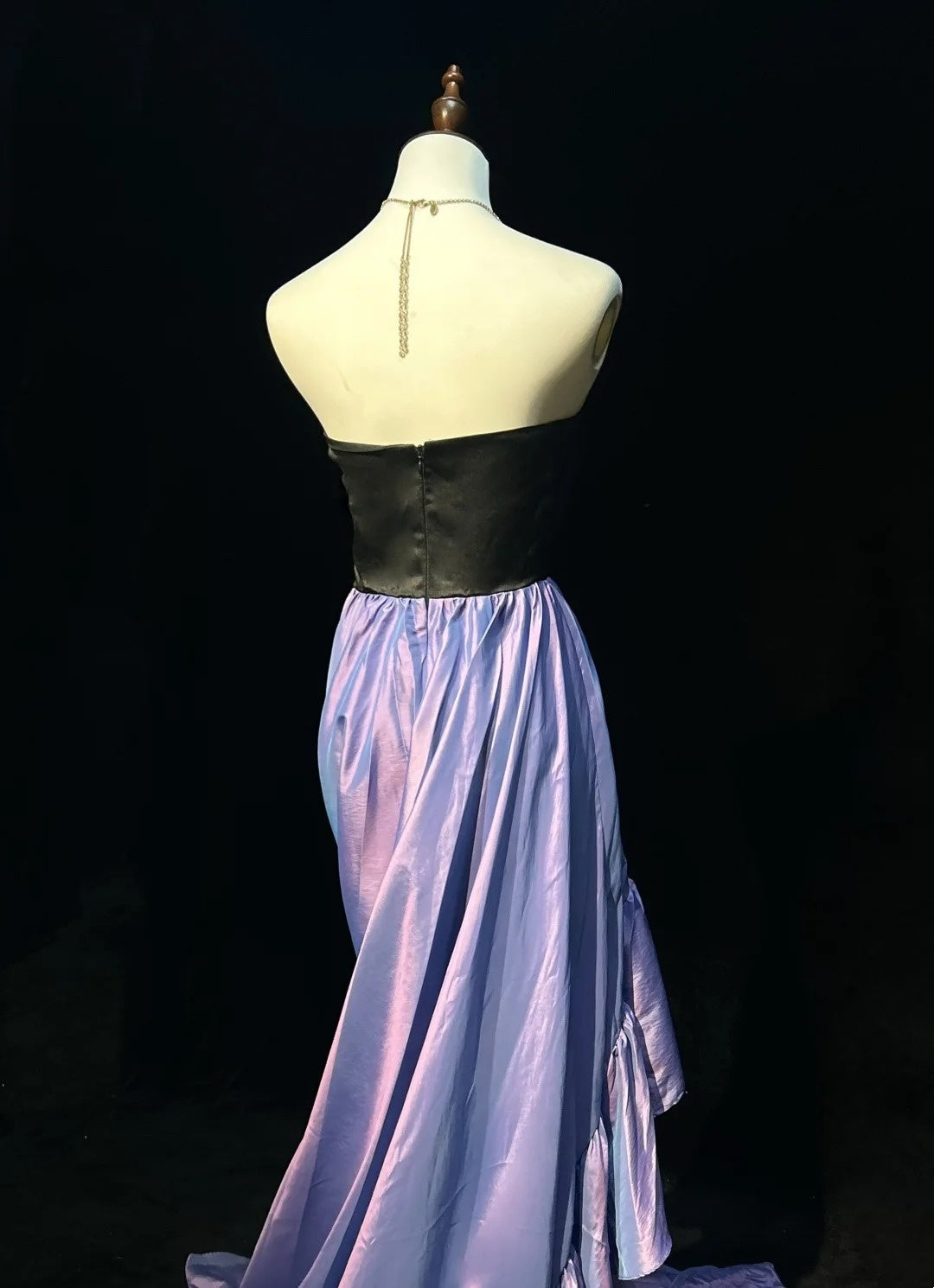 Vintage Prom Dresses High Low Strapless Lilac Black Satin 1990s Formal Evening Gown N2653