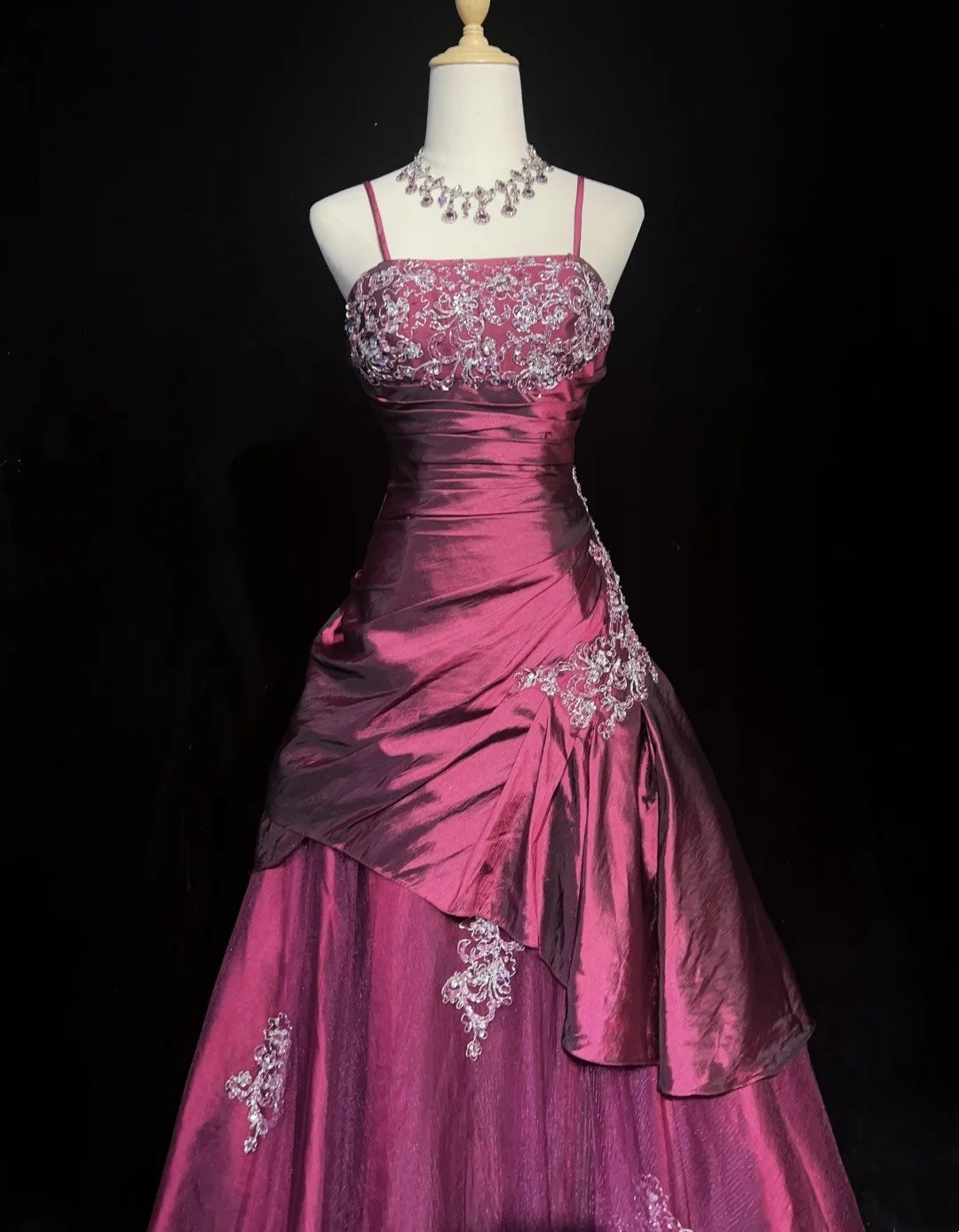 Robes de bal de promo vintage, robe de bal, bretelles spaghetti, fuchsia, sans manches, taffetas, années 90, longue robe de soirée N2878