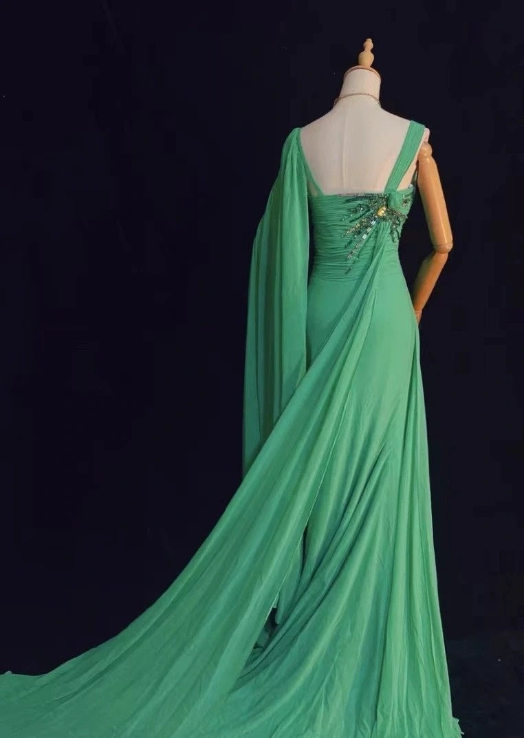 Elegant Prom Dresses Inspo Mermaid Chiffon Green With Flowers Beading For Women Formal Dress N3232