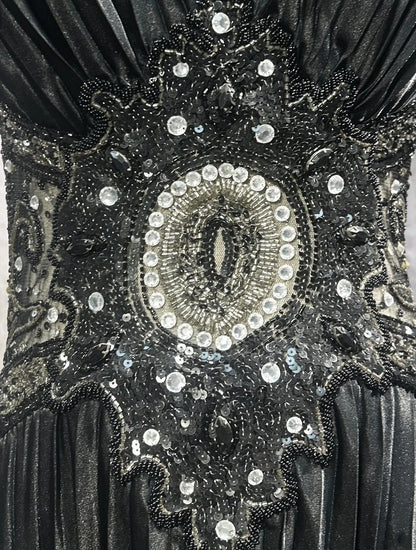 Robes de bal vintage en ligne A, robe de soirée à col en V perlée des années 90, longue robe de soirée formelle N2652