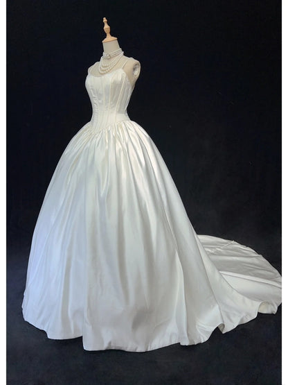 Einzigartige Hochzeitskleider, Ballkleid, Spaghettiträger, Weiß mit gerafften Perlen, langes Brautkleid N3629
