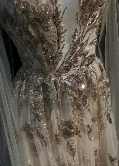 Vintage Prom Dresses A line Spaghetti Strap Gold Lace With Cape 80s Evening Formal Dress RB3267