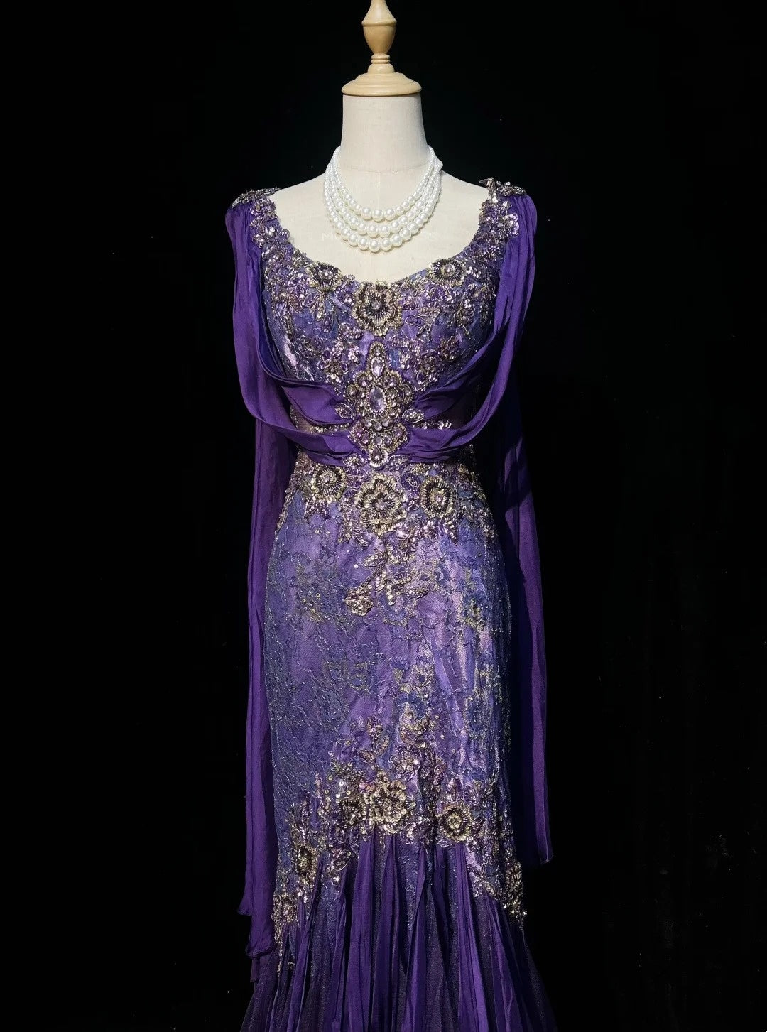 Vintage Prom Dresses 90s Mermaid Square Neck Purple Chiffon Long Lace With Beading Evening Formal Outfits RB5142