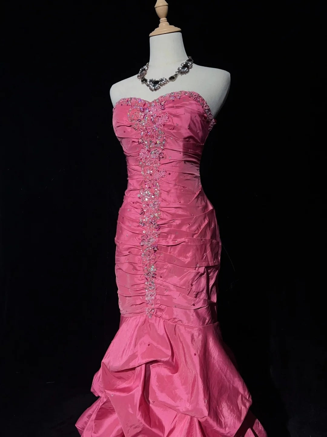 Vintage Ballkleider Meerjungfrau Sweetheart Rosa Satin Mit Stufenrock 90er Langes Abendkleid N2916