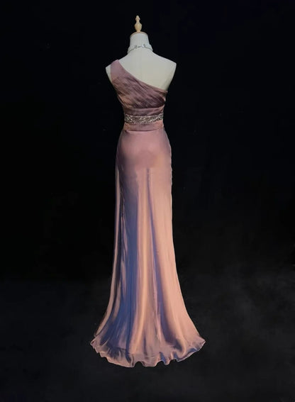 Robes de bal vintage des années 90 sirène asymétrique en mousseline longue avec perles tenues de soirée N3139